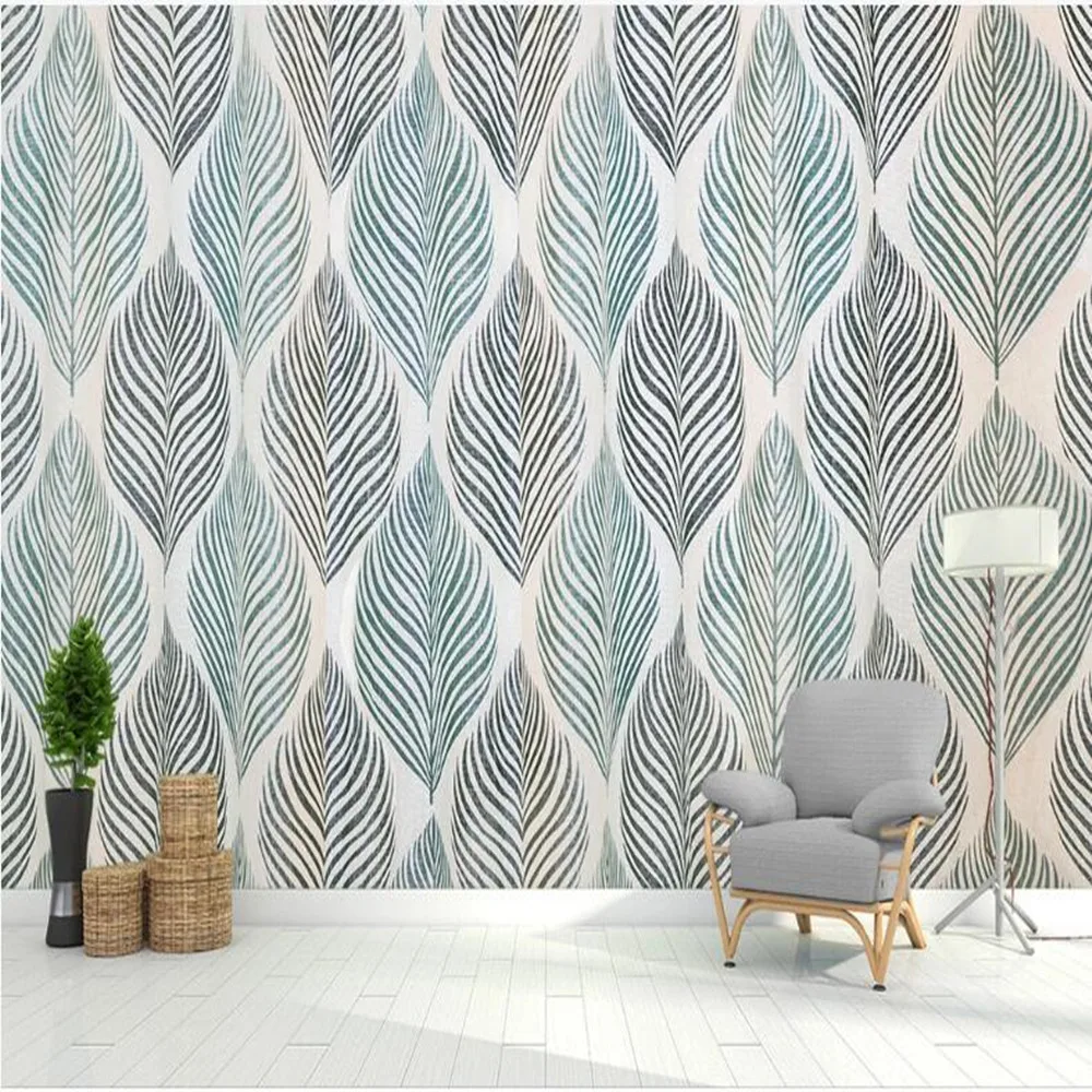 

Большие 3d обои milofi на заказ, роспись, ретро, ручная роспись, листья, текстура, цветной блок, фоновая стена для телевизора