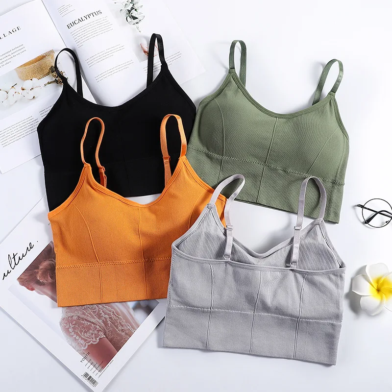 

Crop Top Sports Seamless Bra for Women Push Up Wire Free Brassiere Padded Striped Hipster Wholesale Students/girls Underwear