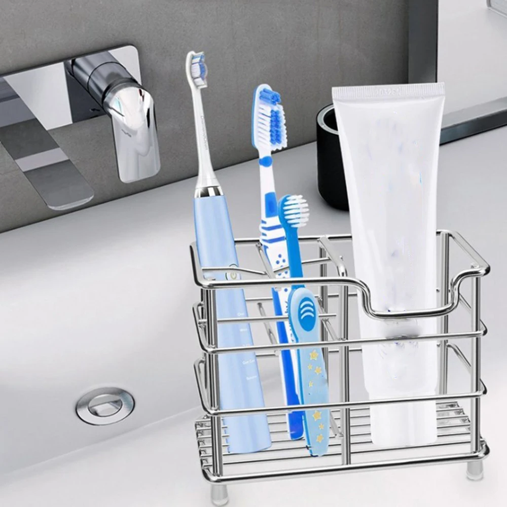 

Stainless Steel Bathroom Toothbrush Toothpaste Dispense Holder Durable Razor Stand Store Toothbrushes Toothpaste And Razors Etc