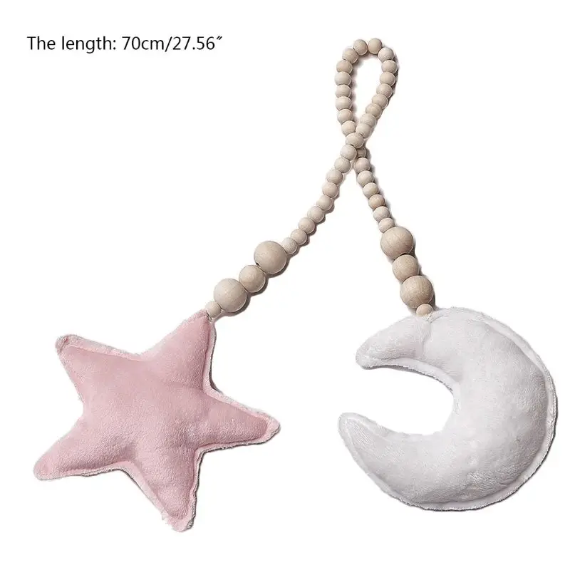 

Unique Moon Stars Wooden Beads Strings Toy Baby Decoration Pillow Kids Bed Room Crib Tent Decor Ornaments Photography Props