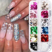 3d glitter butterfly nail sequins 12 grids holographic mixed color star heart sequins iridescent paillette nail accessories