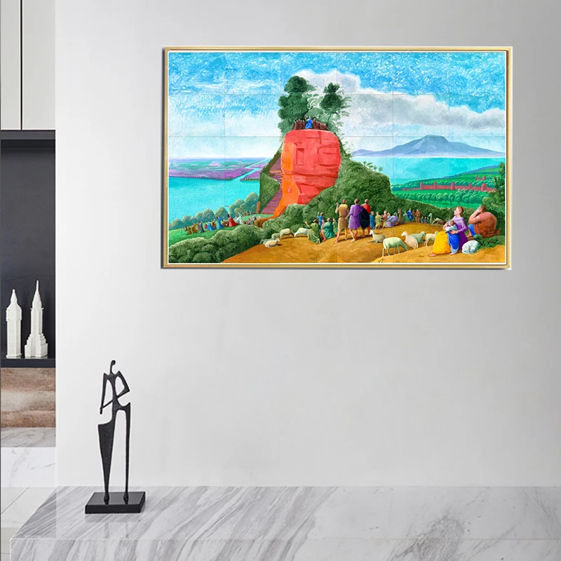 Картина с изображением дерева пейзаж Давида хокни искусство гор трава картина