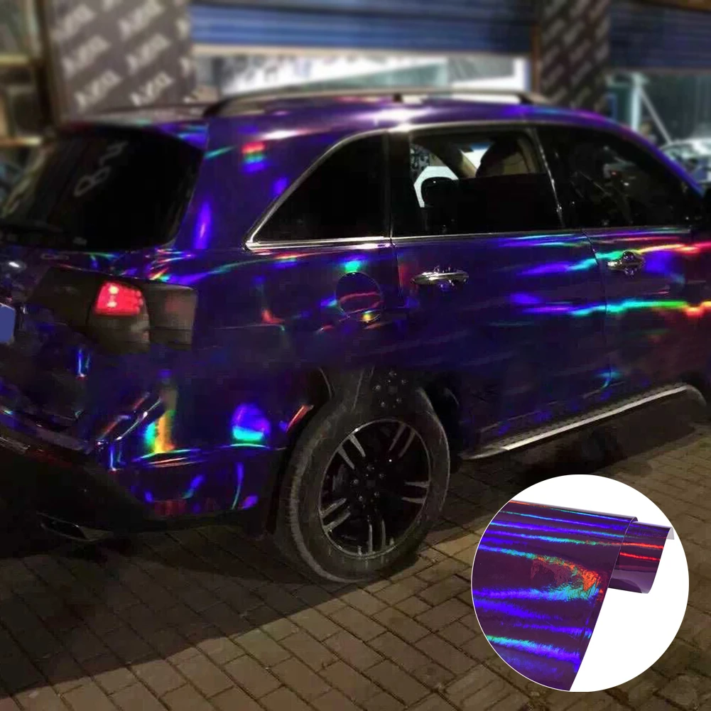 Láser holográfico púrpura azul camaleón PVC vinilo envoltura de coche Interior calcomanías pegatinas hoja Auto película pegatina 20/30/50cm x 152cm