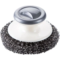 stainless steel scourers with plastic handle steel wool scrubber pad kitchen bathroom cleaning brush for dishes pots pans