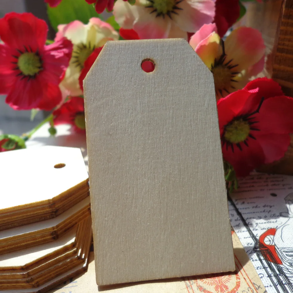 50pcs Wooden Hanging Tags Labels Party DIY Engraving Crafts Decor 3.4x6.9cm Blank Price Hang Tag Gift Wrapping Supplies | Дом и сад