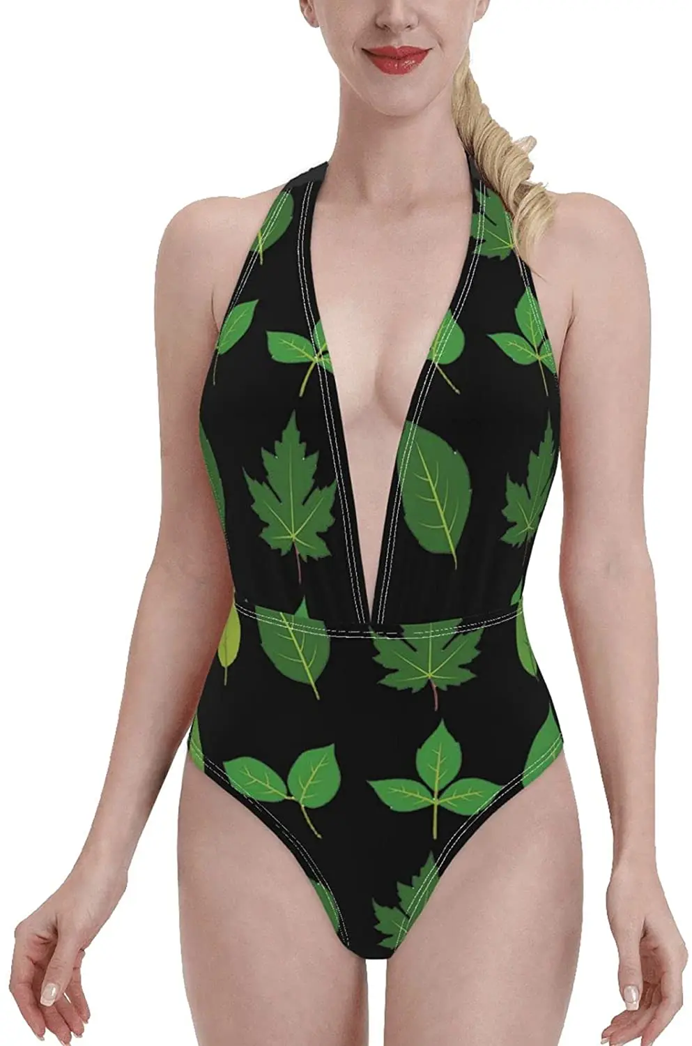 

Women's Swimwear Sexy Deep V-Neck Swimsuit Backless High Waist Bikini