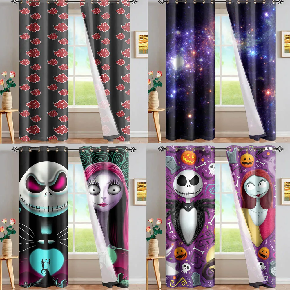 

Nightmare Before Christmas Solid Curtain Drapes Blackout Curtains Window Modern Decoration Jack Sally Couple for Bedroom