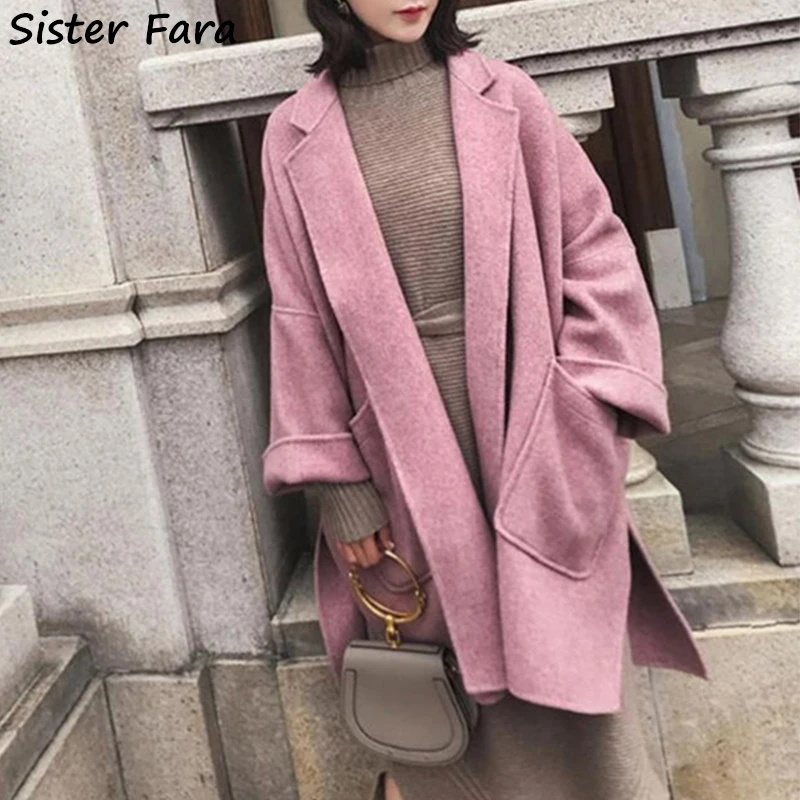 

Женское шерстяное пальто Sister Fara, шикарное свободное Полушерстяное пальто средней длины с карманами, однотонное пальто для зимы, 2021