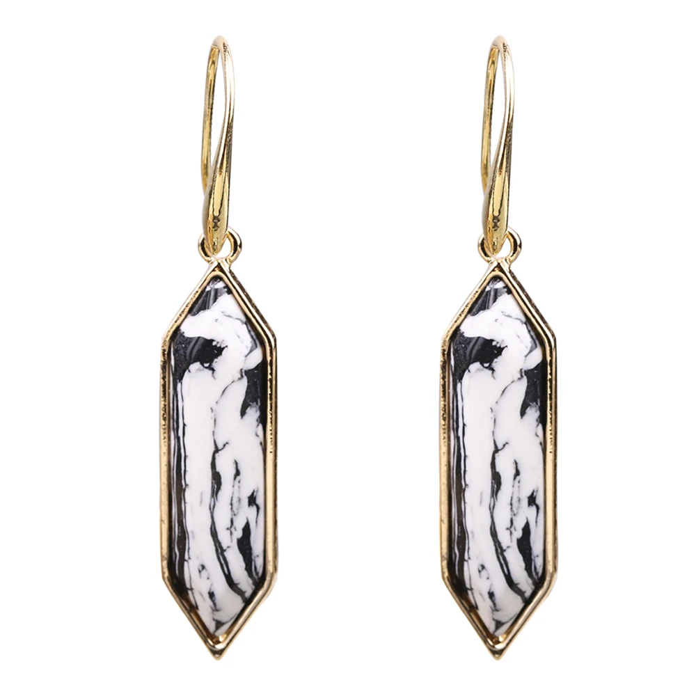 

Rhombus Shaped Artificial Black White Kallaite Pendant Edge Earrings