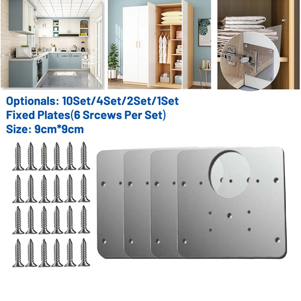 

Home Fixed Bracket Hinge Repair Plate With Screws Stainless Steel Hardware Mounting Tools For Wardrobe Closet Table Bed Chair