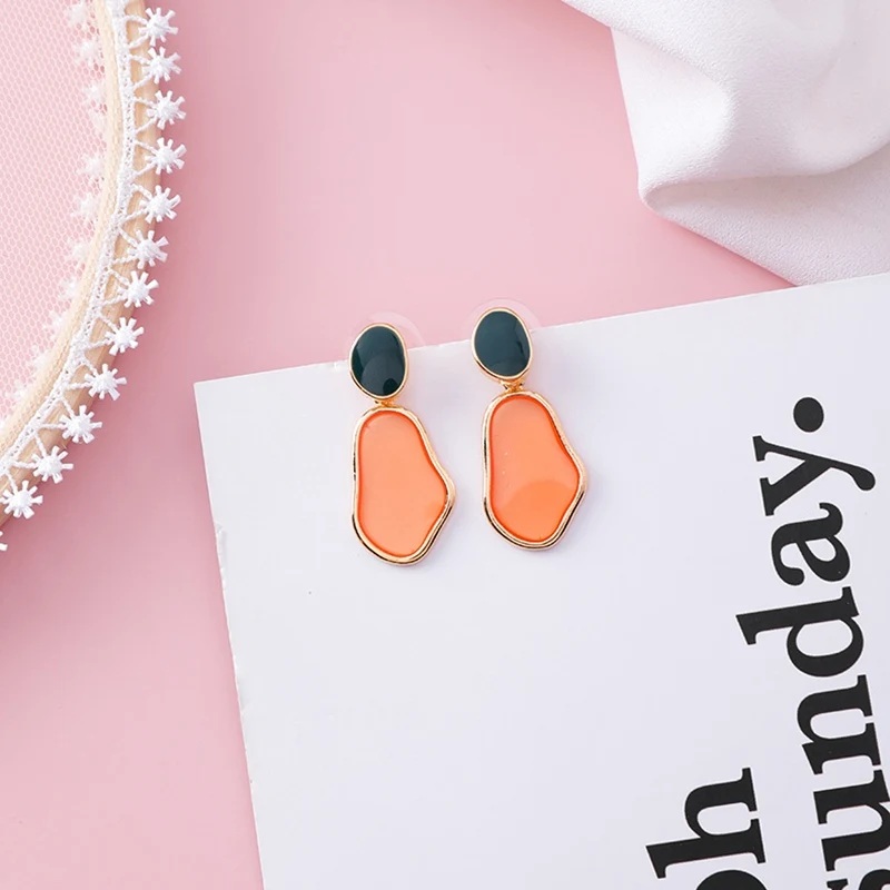 orange irregular MENGJIQIAO новые винтажные разноцветные геометрические акриловые висячие серьги в форме сердца для женщин круглые жемчужные Висячие глазури Pendientes ювелирные изделия - Окраска металла: orange irregular