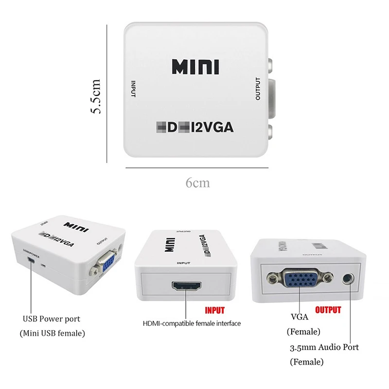 Мини HD 1080P HDMI совместимый с VGA адаптер конвертер аудио для ноутбука проектора