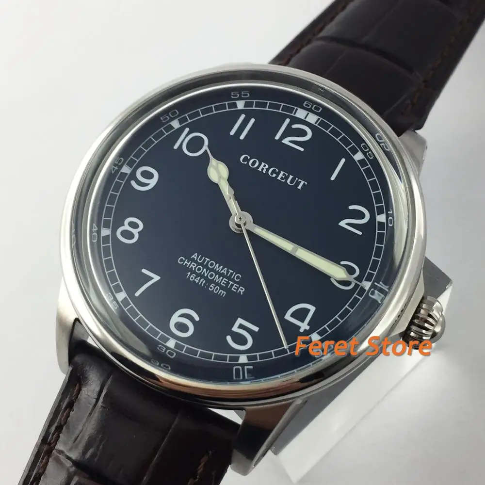 Мужские водонепроницаемые часы с синим циферблатом и кожаным ремешком 41