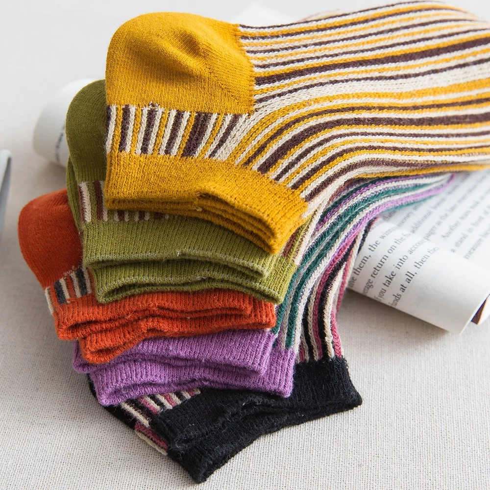 

LUCKY ZONE 5 Pairs/Lot 2021 Socks Women Spring Boat Socks Shallow Mouth Socks Fashion Striped Cotton Socks Color Women Socks ZXZ