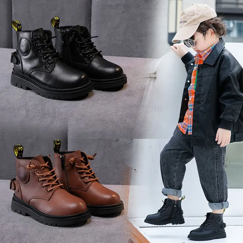 

Children's shoes Geniune Leather 2021 autumn and winter new non-slip children's boots British style girls fashion single boots