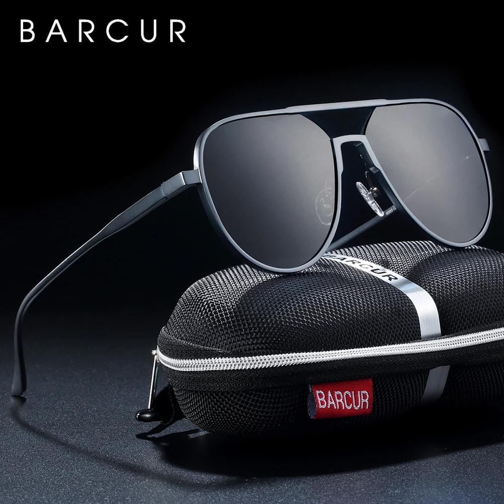 

BARCUR Oversize Aluminium Sunglasses Men Polarized Trending Styles Sun glasses Male Anti-Reflective oculos With Box Gift