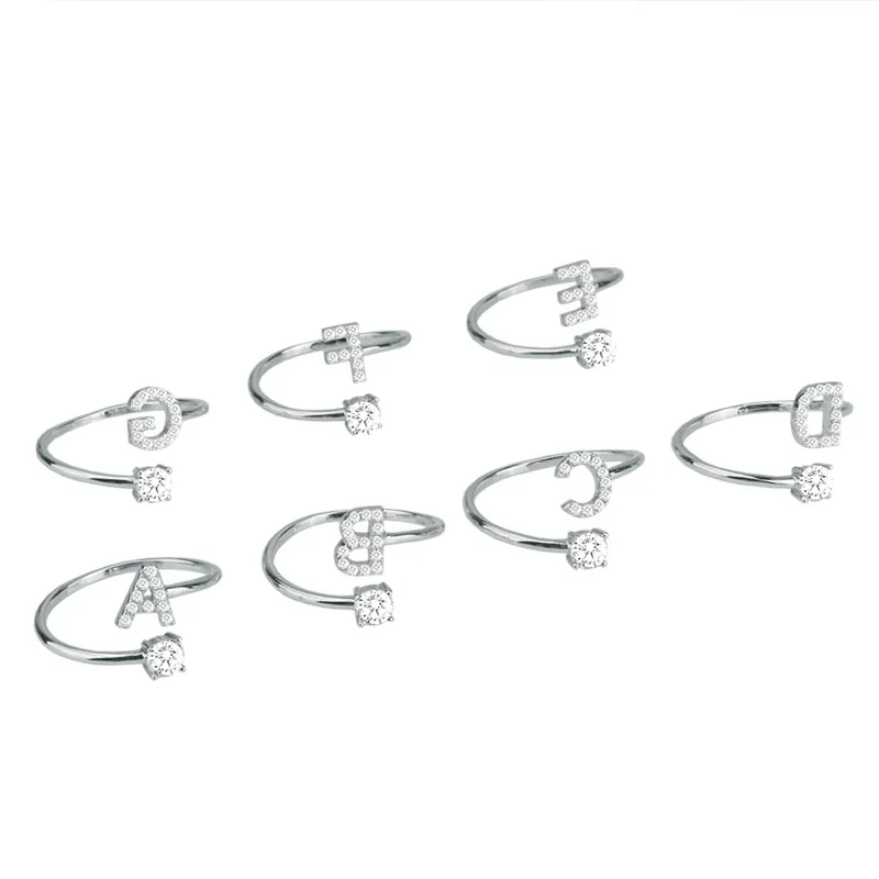 

Korean 26 Letters Ring Rhinestone Exquisite Alloy Wild Elegant Women Temperament Ring High Quality Gift Jewelry