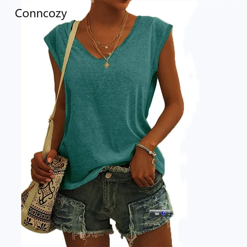 

2021 Tank Top Women Clothing Sleeveless Shirts Summer Streetwear Casual Ladies Loose V Nekc Basic Solid Color Tanks Vest Tops