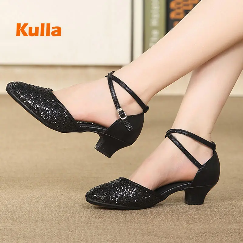 Women Latin Tango Salsa Dance Shoes Ballroom Sequins Soft Sole Ladies High Heels Woman Jazz Dance Girls Wedding Shoe Size 33-42