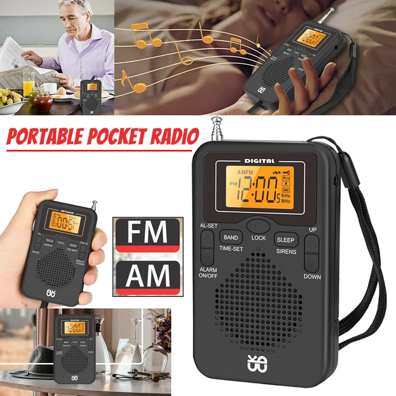 Карманный цифровой мини радиоприемник AM/FM на батарейках модный переносной