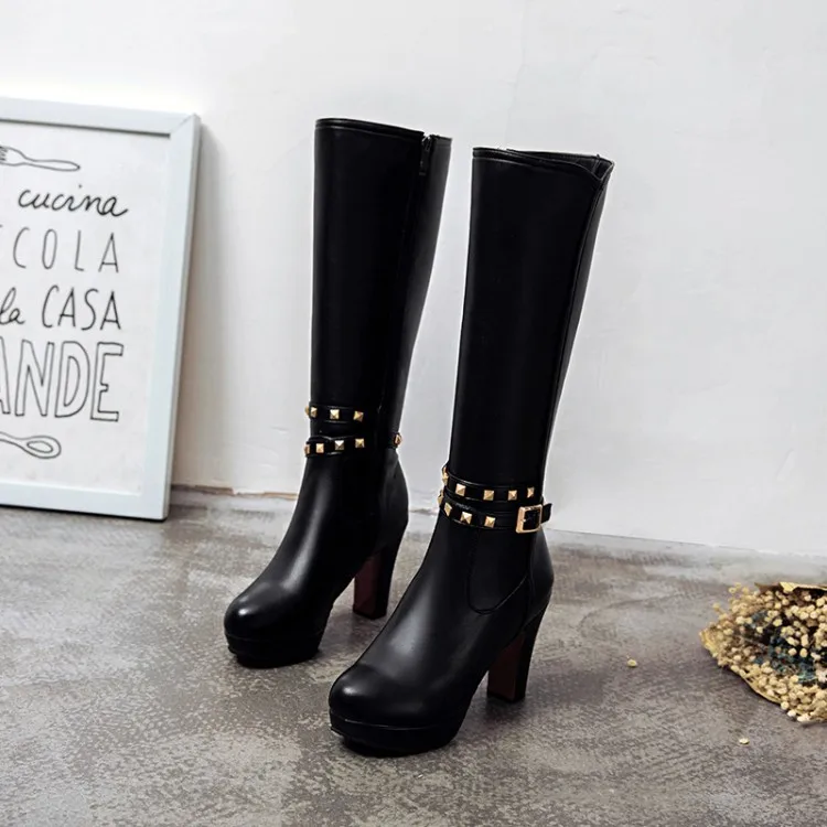 Женские зимние ботинки на молнии с ремешком и пряжкой|Сапоги до колена| |