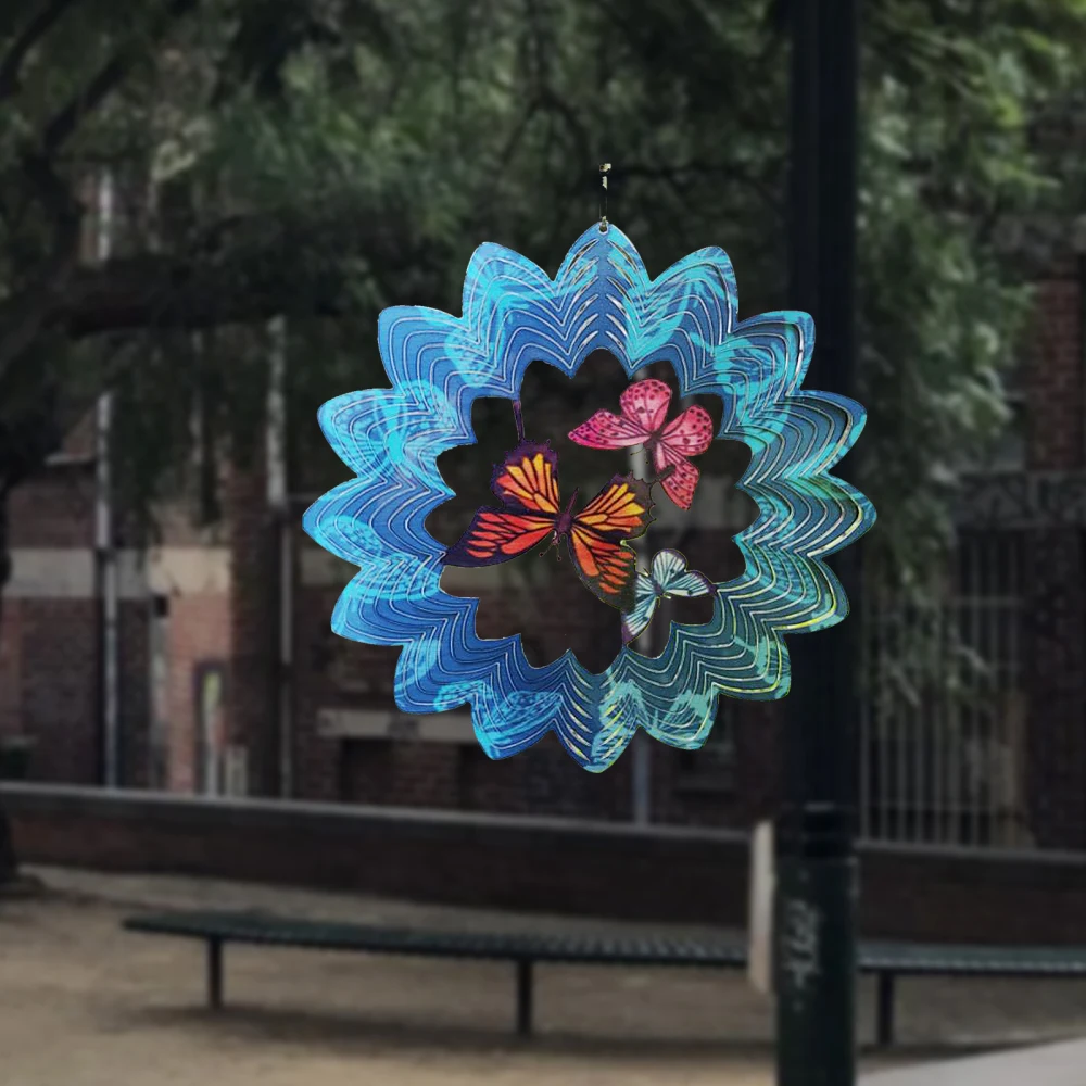 

Indoor Outdoor Garden Decoration Butterfly Rotating Wind Chimes 3D Stainless Steel Colourful Metal 3D Dynamic 360 Degrees