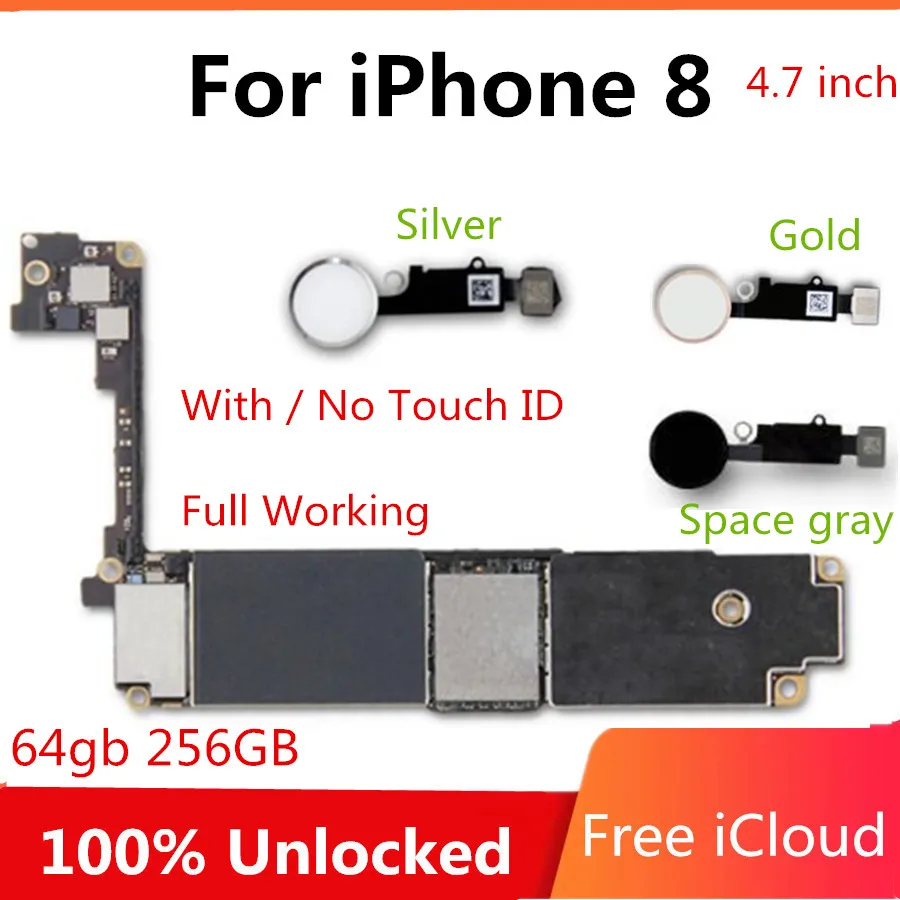 100% оригинальная Разблокировка для IPhone 8 материнская плата с/без Touch ID 64 Гб 256 ГБ
