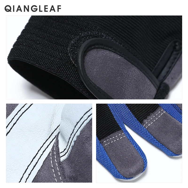 Брендовые рабочие перчатки QIANGLEAF черные белые защитные с прострочкой Зимние для
