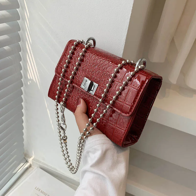 

Pu Innovative Design Small Bag Female Bag New 2021 Retro Hong Kong Style Chain Bag Fashion Stone Grain Messenger Bag