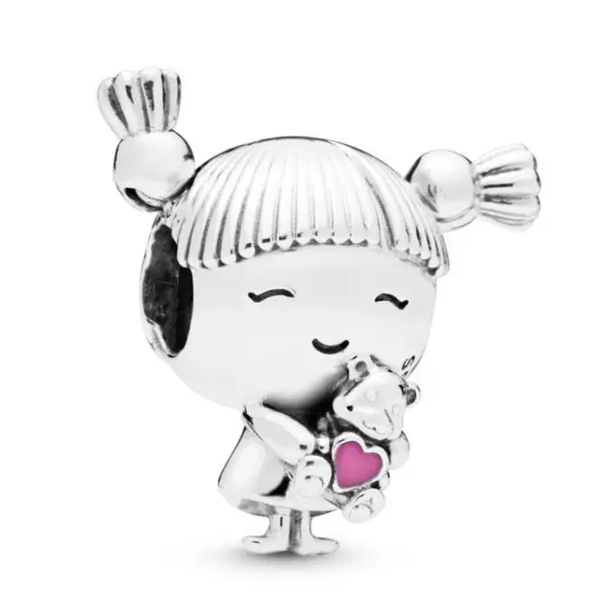 

Genuine 925 Sterling Silver Bead Charm Girl With Pigtails Red Heart Beads Fit Pan Women Bracelet & Necklace Diy Jewelry