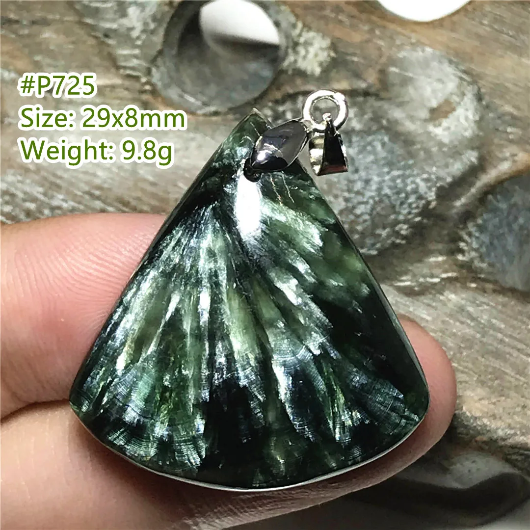 

Natural Green Seraphinite Necklace Pendant Jewelry For Women Men Luck Love Gift Crystal Silver 29x8mm Beads Gemstone Stone AAAAA