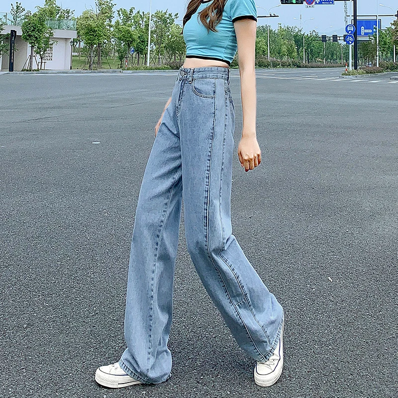 

Woman Jeans High Waist Wide Leg Denim Clothing Blue Jeans Vintage Quality 2020 Fashion Straight Pants Plus velvet thickening