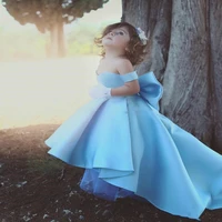formal lolita high low flower girl dresses light blue ball gown kids first communion party wedding princess with train mlovely