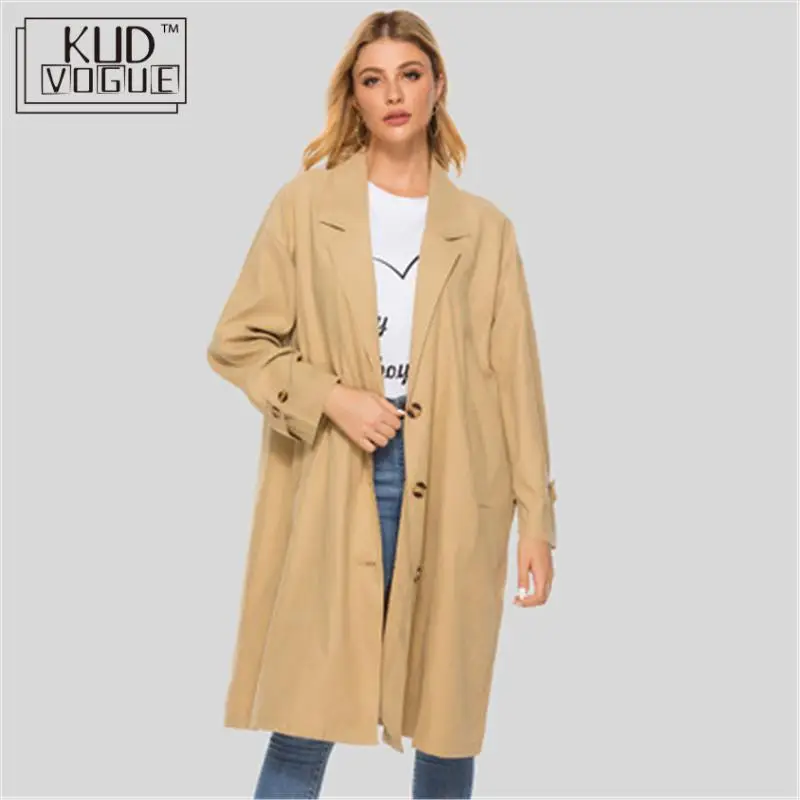 Весенне-осенний Женский Повседневный плащ оверсайз винтажная верхняя одежда с