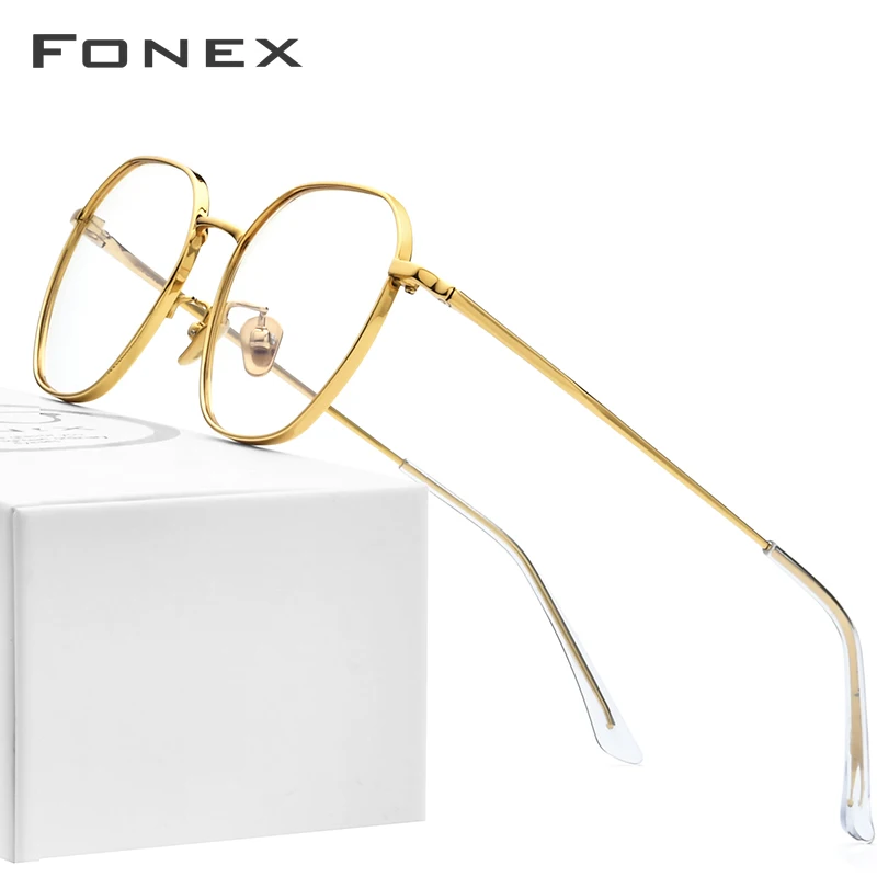FONEX, оправа для очков из чистого титана, для мужчин, близорукость, Оптический Рецепт, Ретро стиль, оправа для очков, для женщин, новинка, Золотой полигон, очки, 8519