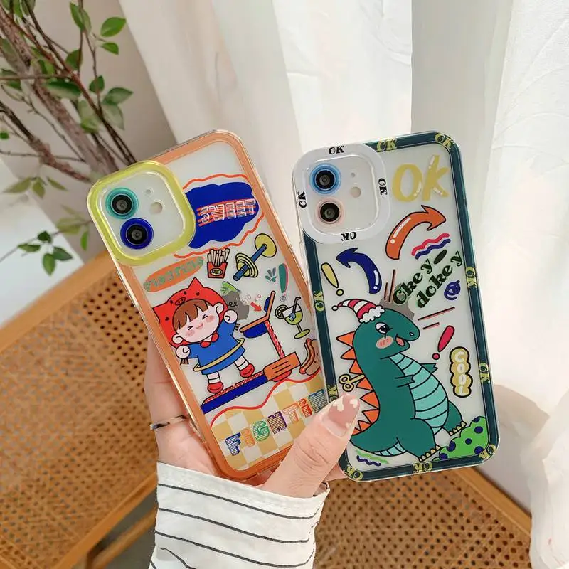 

Ins Art Cute Child Monster Soft Silicone Square Phone Case For IPhone 12 11 Pro XS MAX X XR SE2 7 8 Plus Mini Clear Back Cover