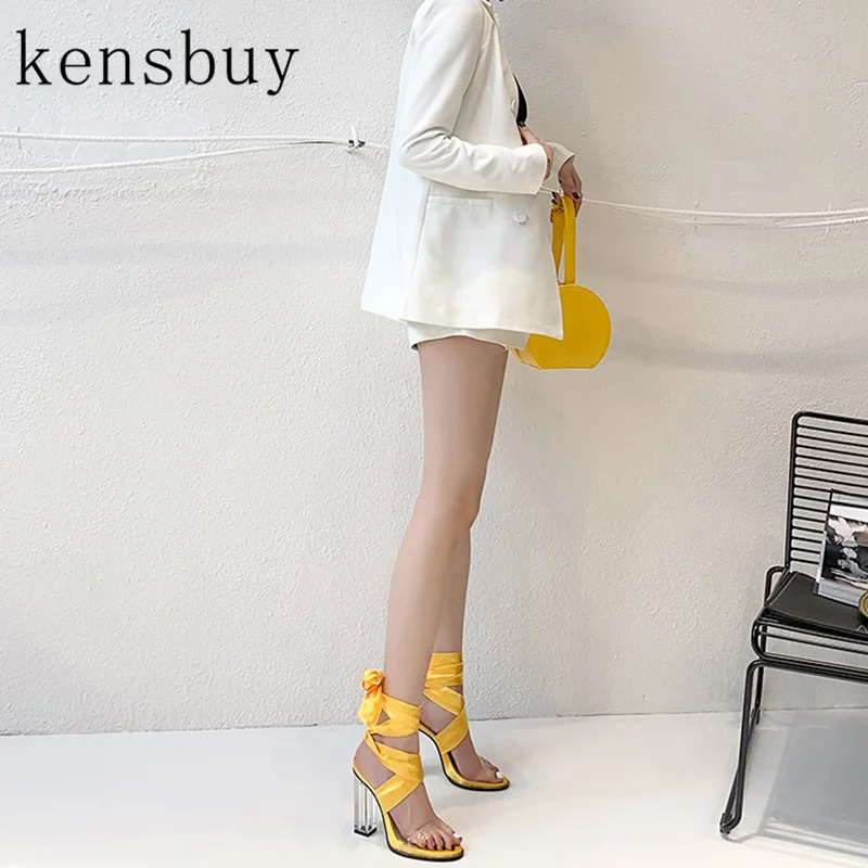 

Summer Crystal Transparent Square Heel Sandals Fashion ButterFly-Knot Ribbon Pvc Vamp Sandals Rhinestone Open Toe Party Shoes