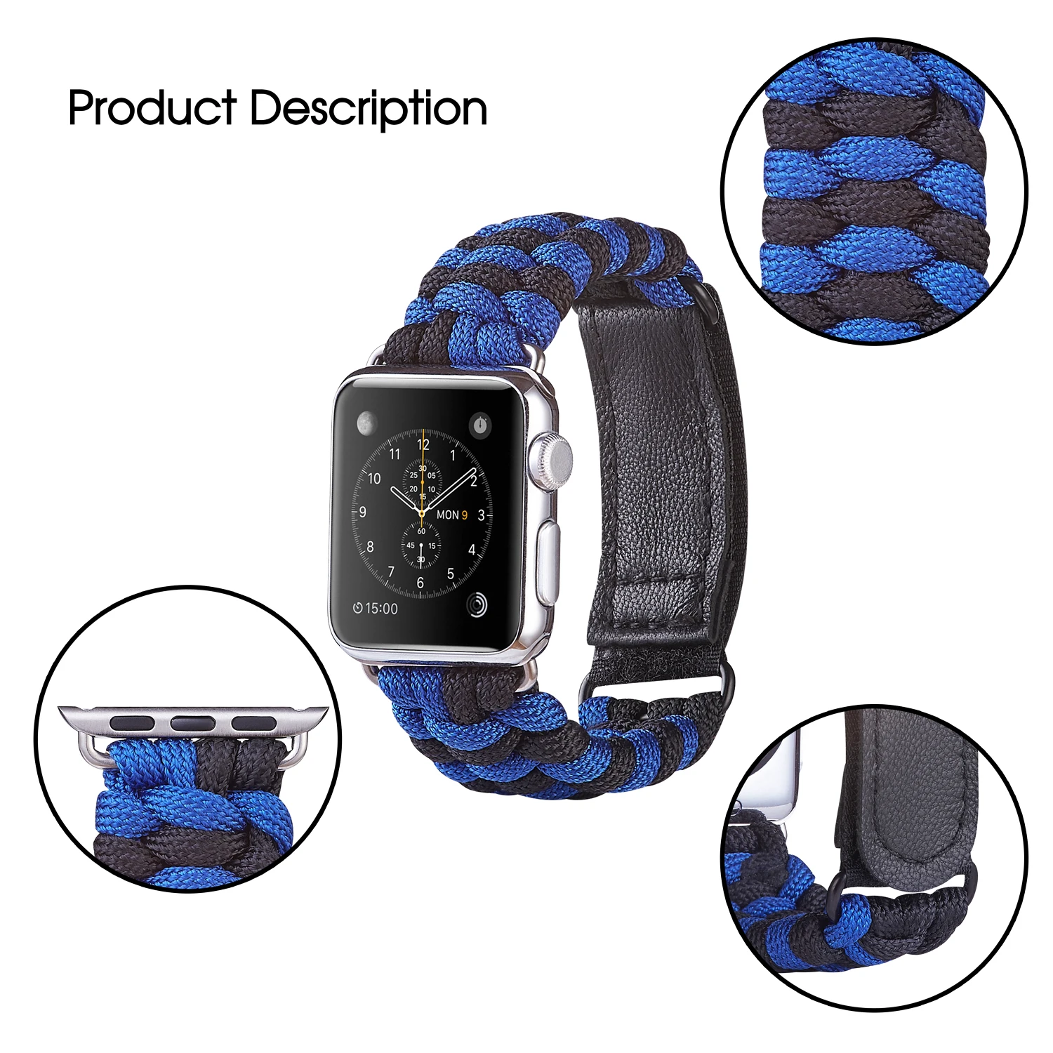 Плетеный нейлоновый ремешок на липучке для зонта Apple Watch SE 6 5 44 мм 40 Спортивная