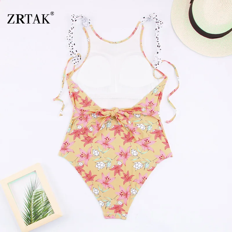 Zrtak Print Bandage Swimsuit Female 2019 Open Black Swimwear Women Bathing Suit White Summer Swim One Piece | Спорт и развлечения