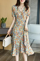 summer new women fashion print dress casual floral boho dresses female v neck midi dress