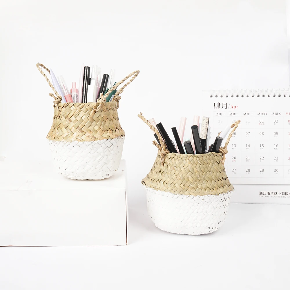 

Desktop Multi-functional Pen Holder Stationery Seagrass Storage Bucket Pencil Container Case Desk Plant basket Desk Organizer