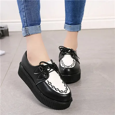 picture 1 FeiYiTu Демисезонный криперы, женская обувь на плоской подошве и на шнурках кроссовки из плотной ткани на платформе разноцветные размер 35-39 - Цвет: picture 1