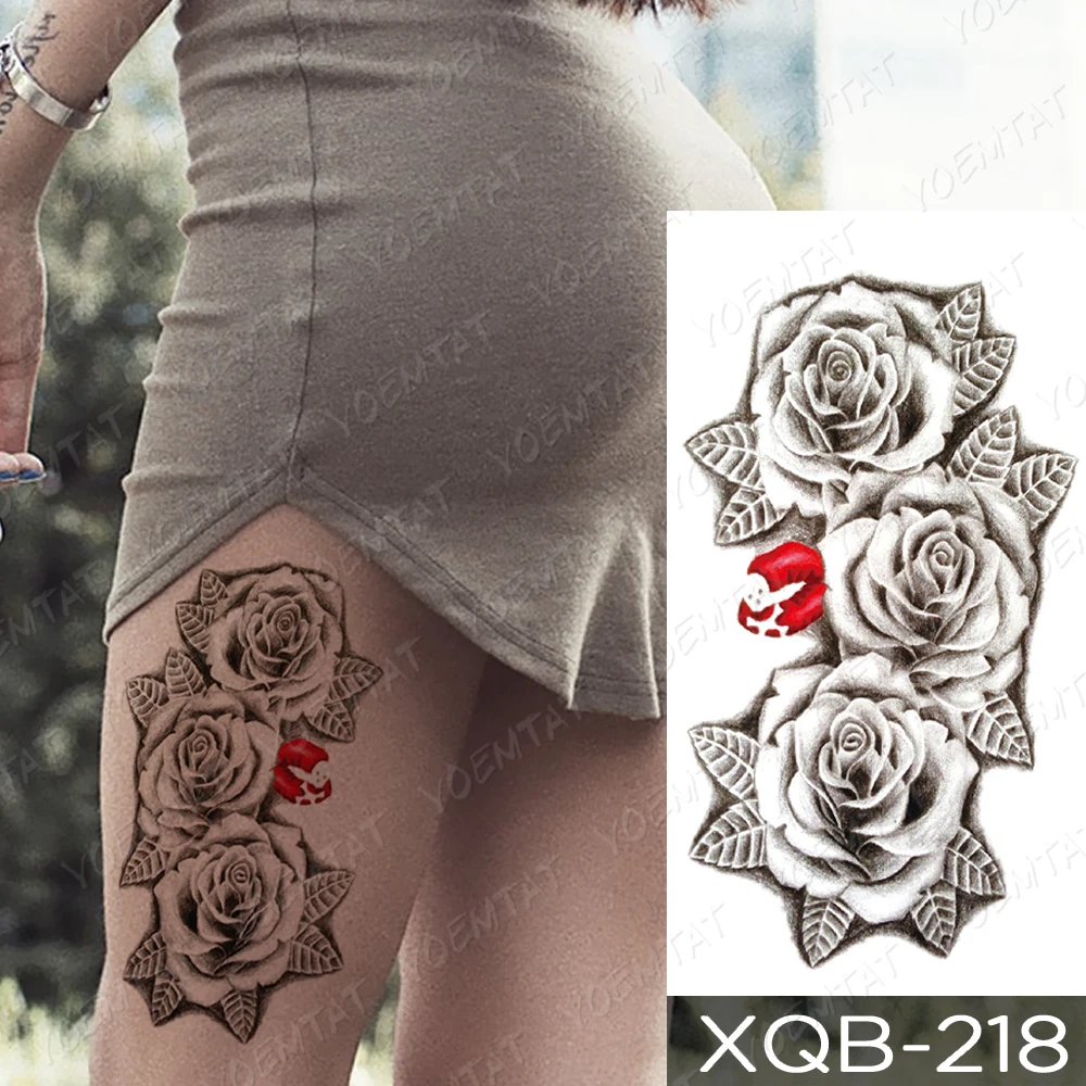 

Waterproof Temporary Tattoo Sticker 3D Rose Gem Lotus Flash Tattoos Lip Butterfly Flower Body Art Arm Fake Sleeve Tatoo Women