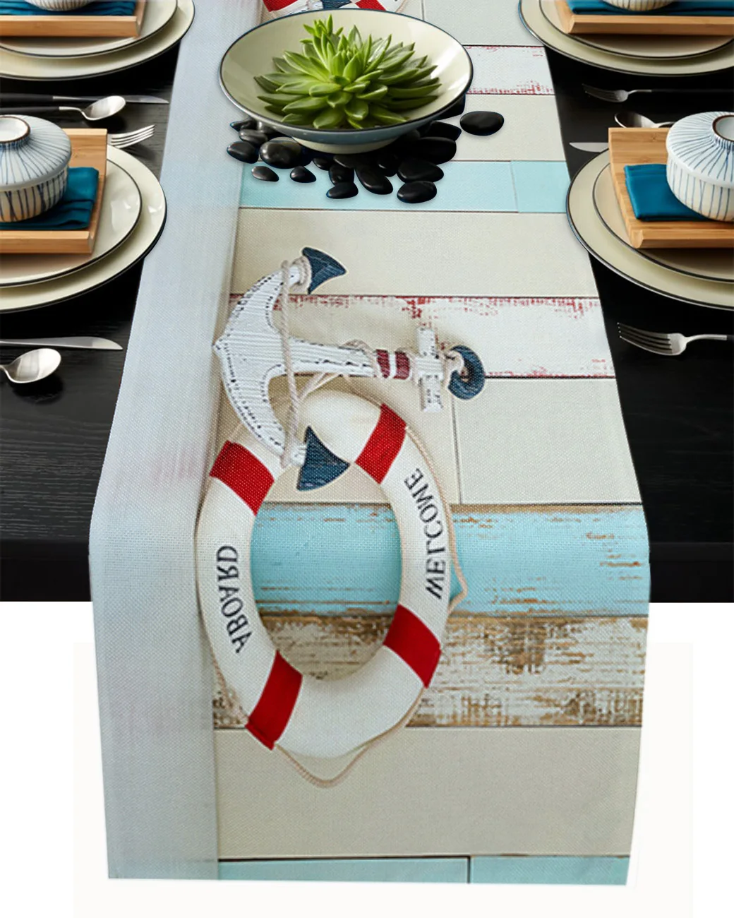 

Marine Anchor Wood Aboard Table Runner Wedding Decoration Dinning Table Runners Placemat Christmas Decor Tablecloth