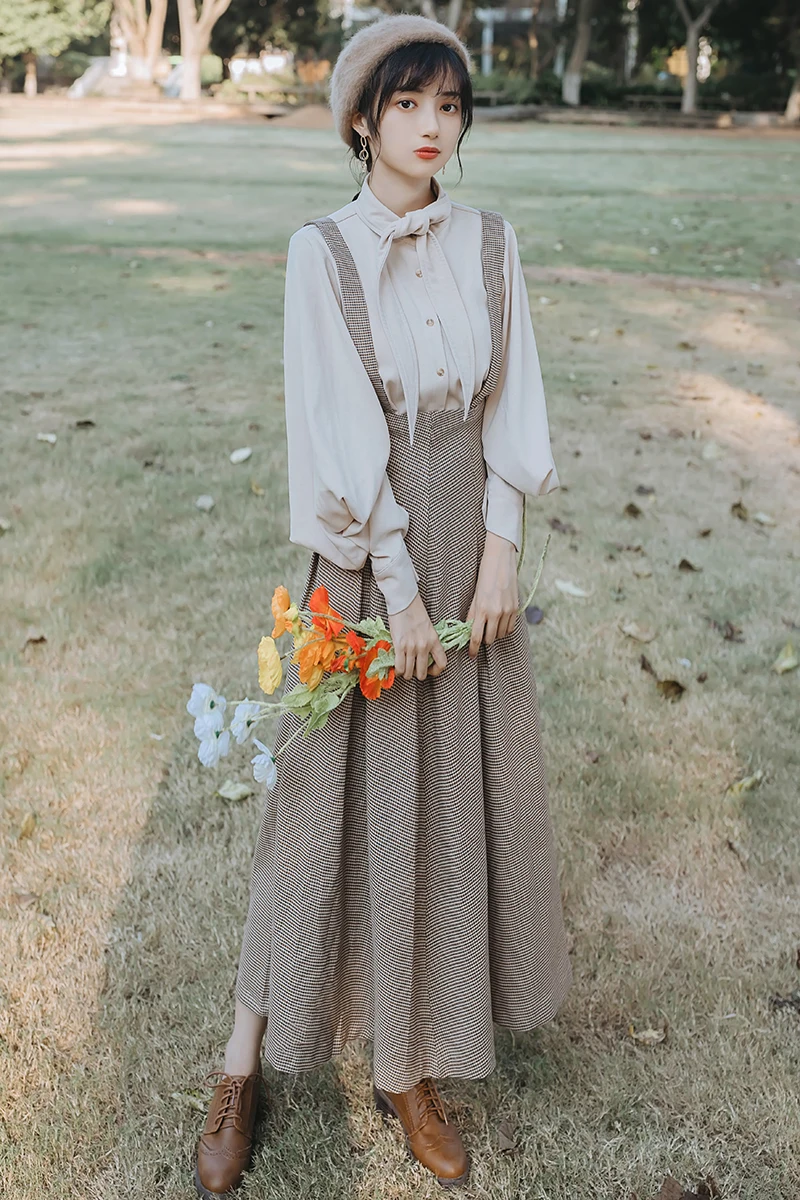 Новинка 2019 модная женская одежда клетчатое ретро платье комплект из двух