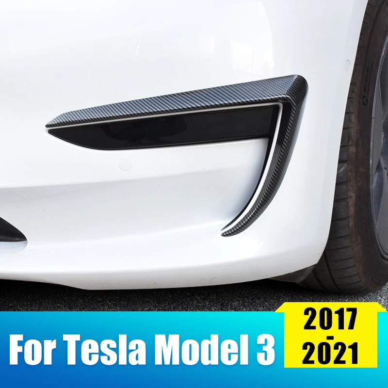 

Car Front Fog Lamp Eyebrow Cover ABS Carbon Trim Sticker For Tesla Model 3 2017- 2019 2020 2021 Model3 Model Three Accessories
