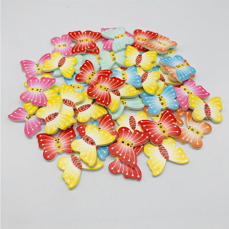 XINDONG 2 отверстия красочные деревянные пуговицы с бабочками подходят для шитья и