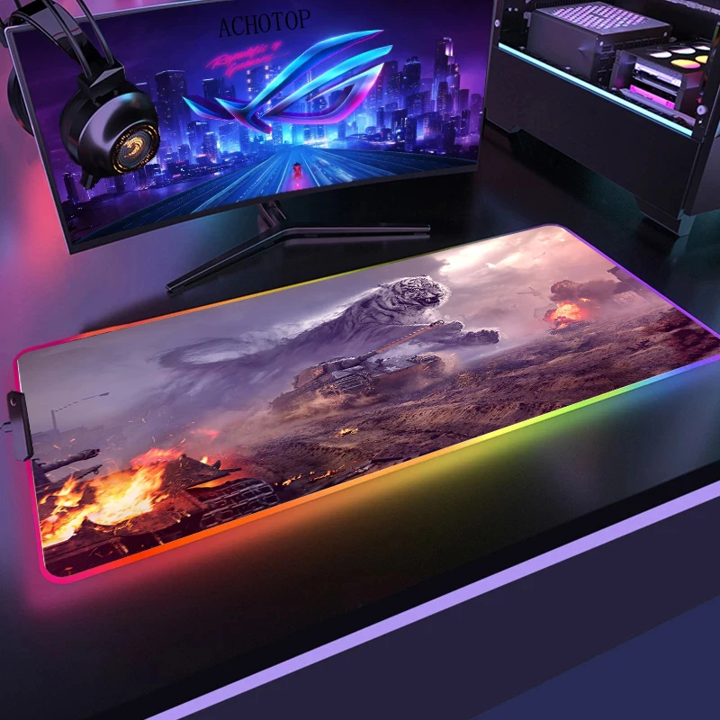 

Cute 900x400 RGB World Of Tanks Large Gaming Mouse Pad Locking Edge Gamer Computer Padmouse LED Mousepad Mat Dropshipping Anime