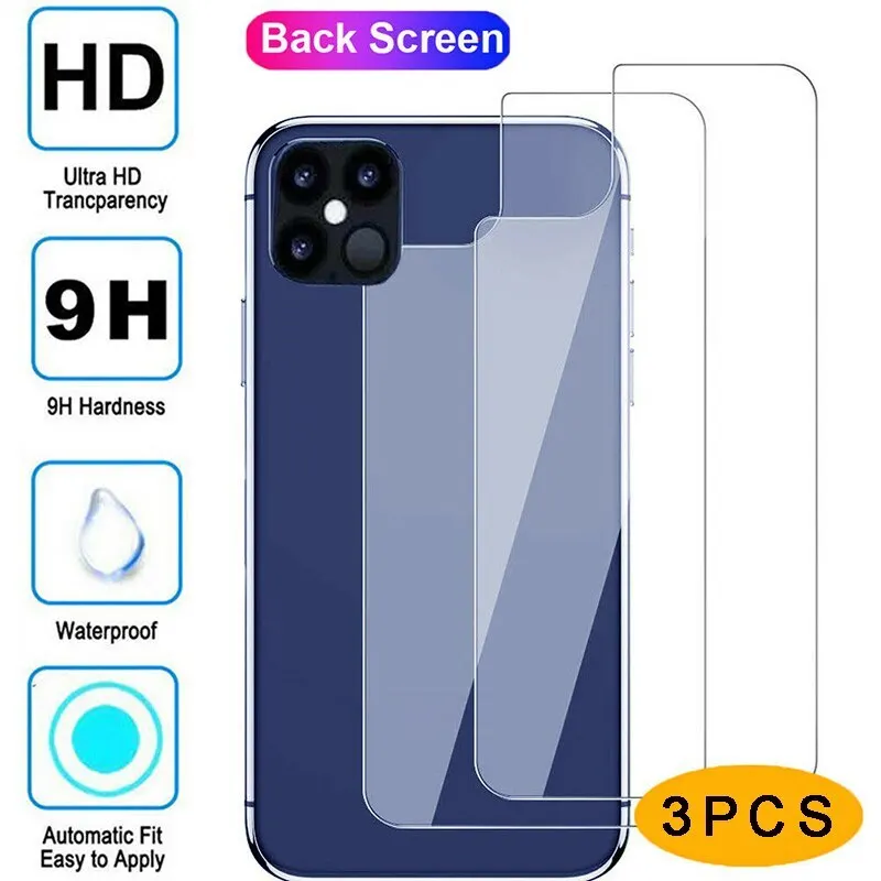 

Pohiks 9H Phone Tempered Back Film 3 Pack Suitable For iPhone 12 Mini Pro Max Thin Cell Phone Rear Back Tempered Glass Film