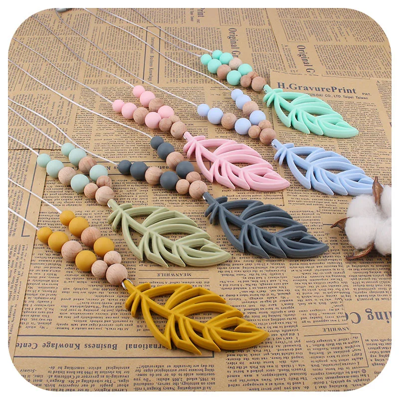 Coskiss-collar de silicona con forma de hoja para beb&eacute;, mordedor sin BAP, collar de silicona para madre, juguete de dentici&oacute;n para amamantar-3